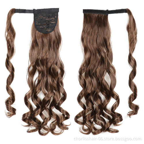 New Fashion For Children And Women Long Wave Glueless Ponytails Bleached Knots Water Wave Ponytail Attachment Hair Extensions